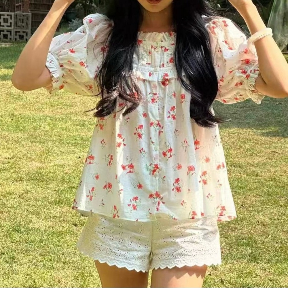 DOEN Farley Top in Sweet Abelia Floral Cottagecore Coquette PuffSleeve Top S - Picture 3 of 12